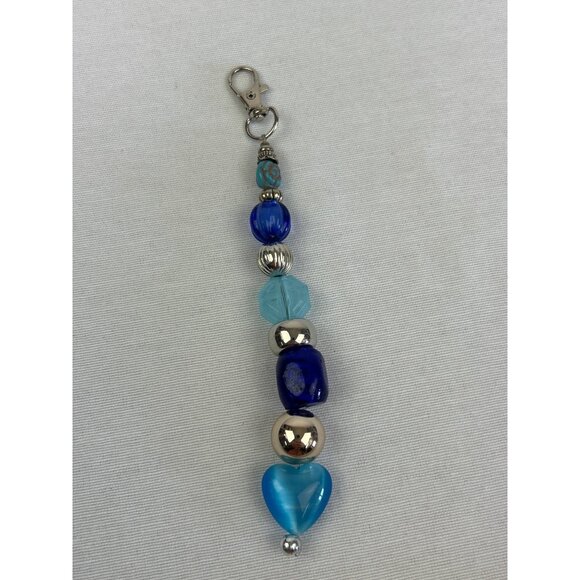 Beaded Charm Keychain Bag Charm With Blue Silver Beads - Picture 3 of 4
